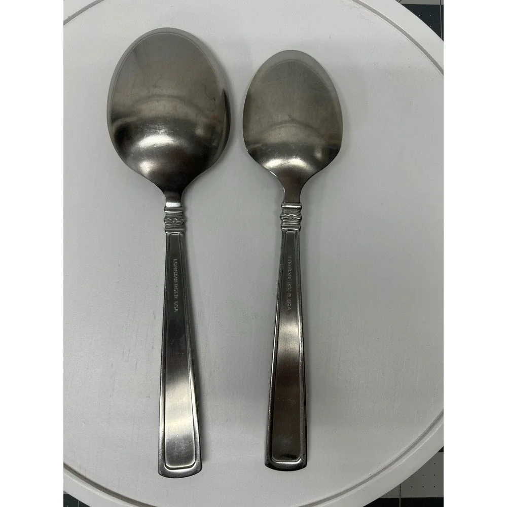 Longaberger Woven Traditions Serving Spoons Stainless Flatware USA Round‎ 2pc